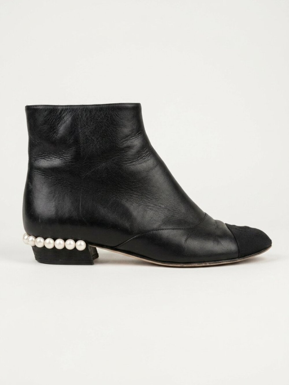 Chanel Black CC Logo Pearl Lambskin Ankle Booties EU 37.5 US 7.5 w/ Box
